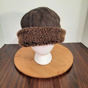 Zavelio Hat Size XXL Shearling Sheepskin Bucket Fur Beanie Brown Leather Trapper